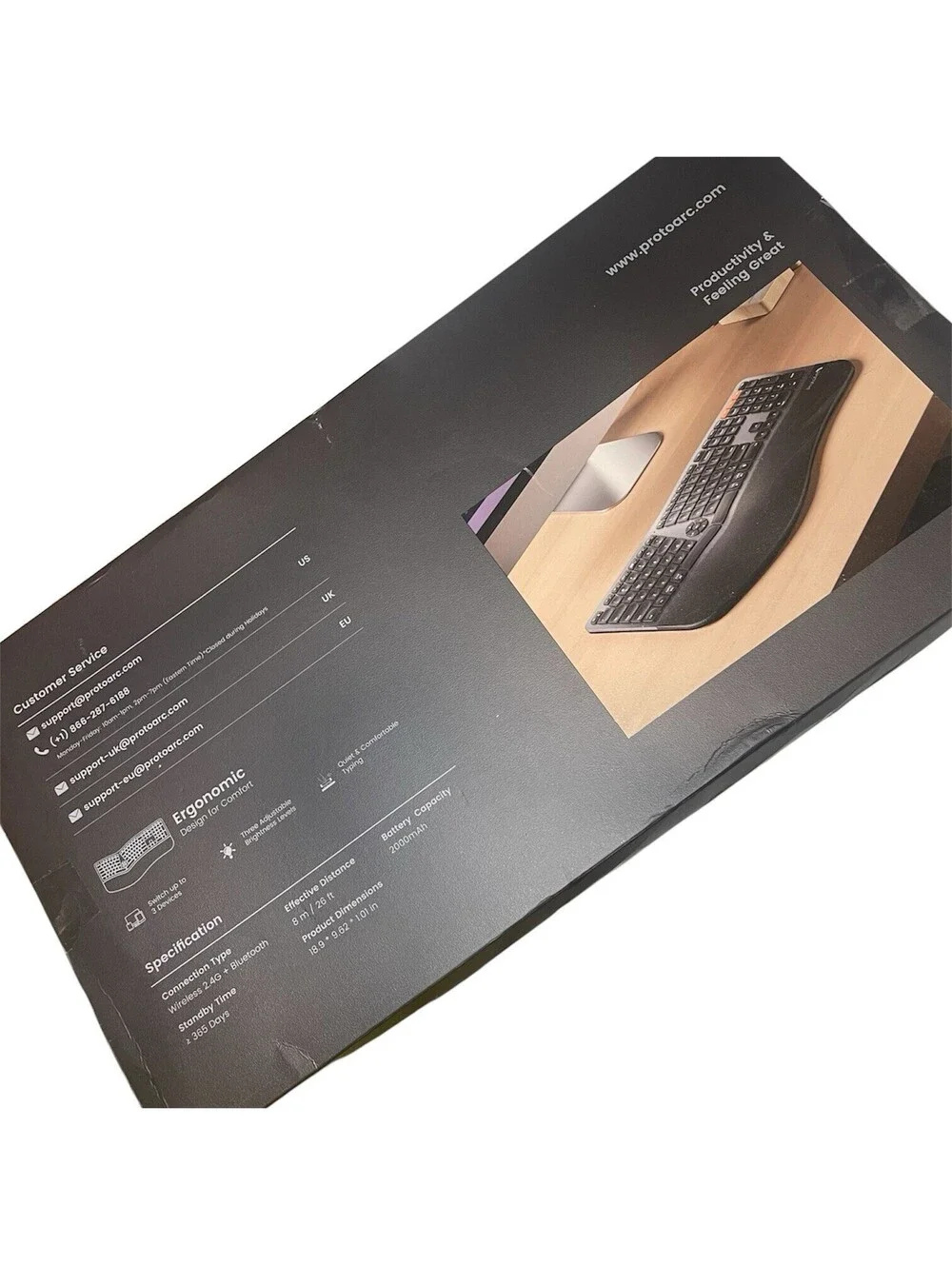 ProtoArc EK01 Plus Ergonomic Bluetooth Keyboard Backlit Wireless - New Open Box